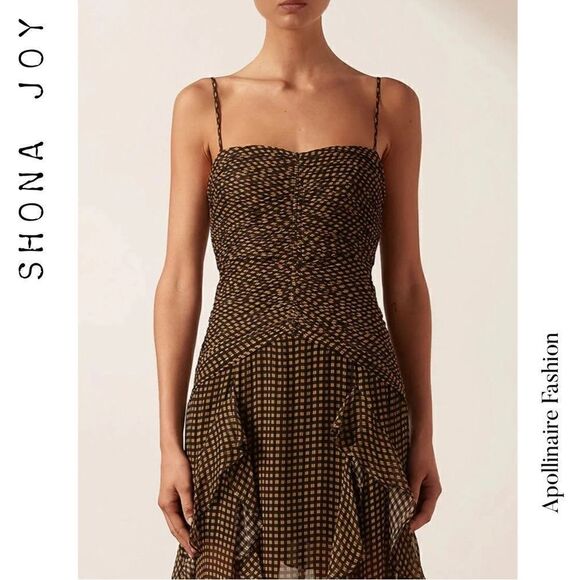 SHONA JOY SOFIA RUCHED SEMI SHEAR MAXI DRESS SIZE 12 IN BLACK SAND NWT - Picture 6 of 11